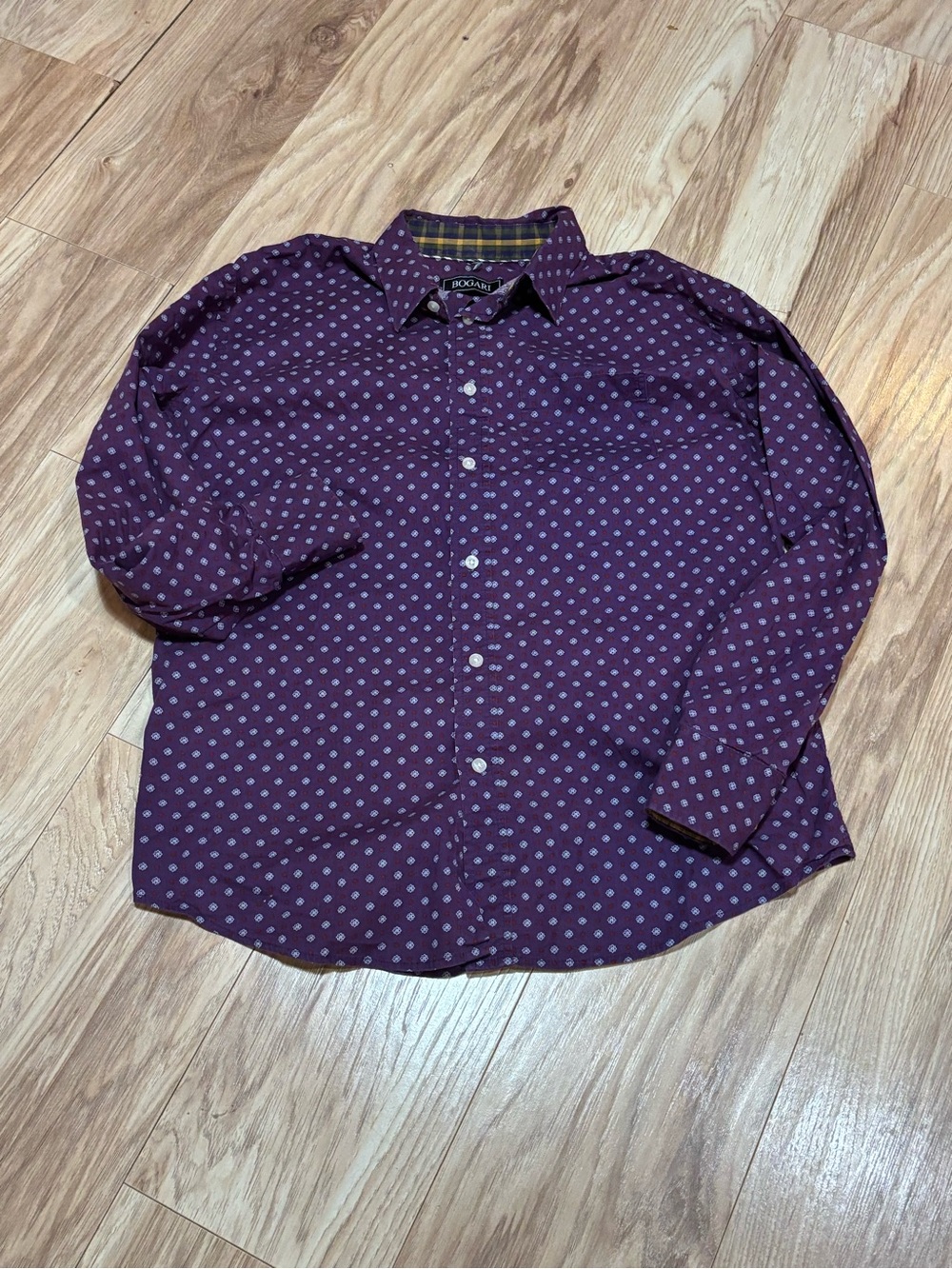 Men’s Bogari XL Vintage Geometrical Purple Pattern Button-Up Shirt